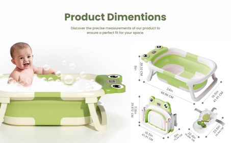 Collapsible Baby Bathtub , Foldable Baby Bath Tub With Soft Floating Cushion & Thermometer , Collapsible Portable Travel Baby Bath Tub With NoSli (Option: Baby Bath Tub Green)